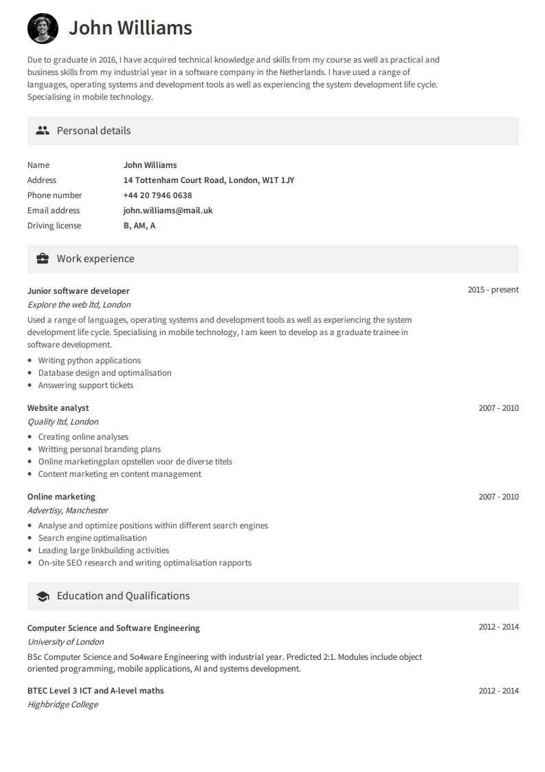 CV de Exemplo Gratuito