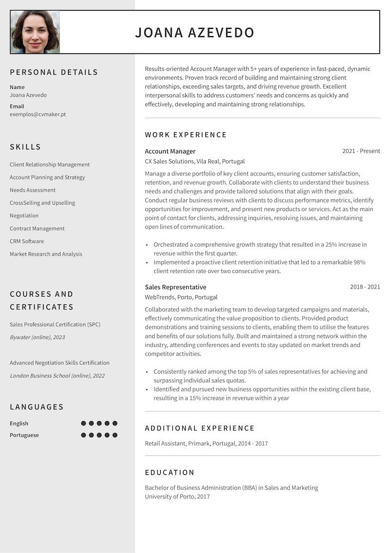 Exemplo de CV – Account Manager