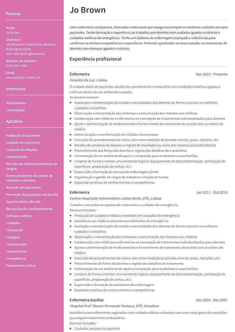 Exemplo de CV – Enfermeiro/a