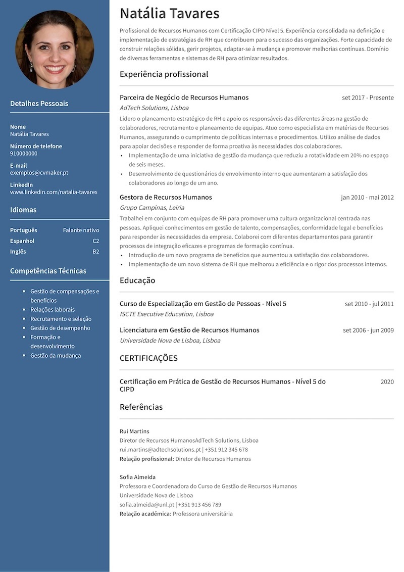 Exemplo de CV com referências Exemplo de CV com referências