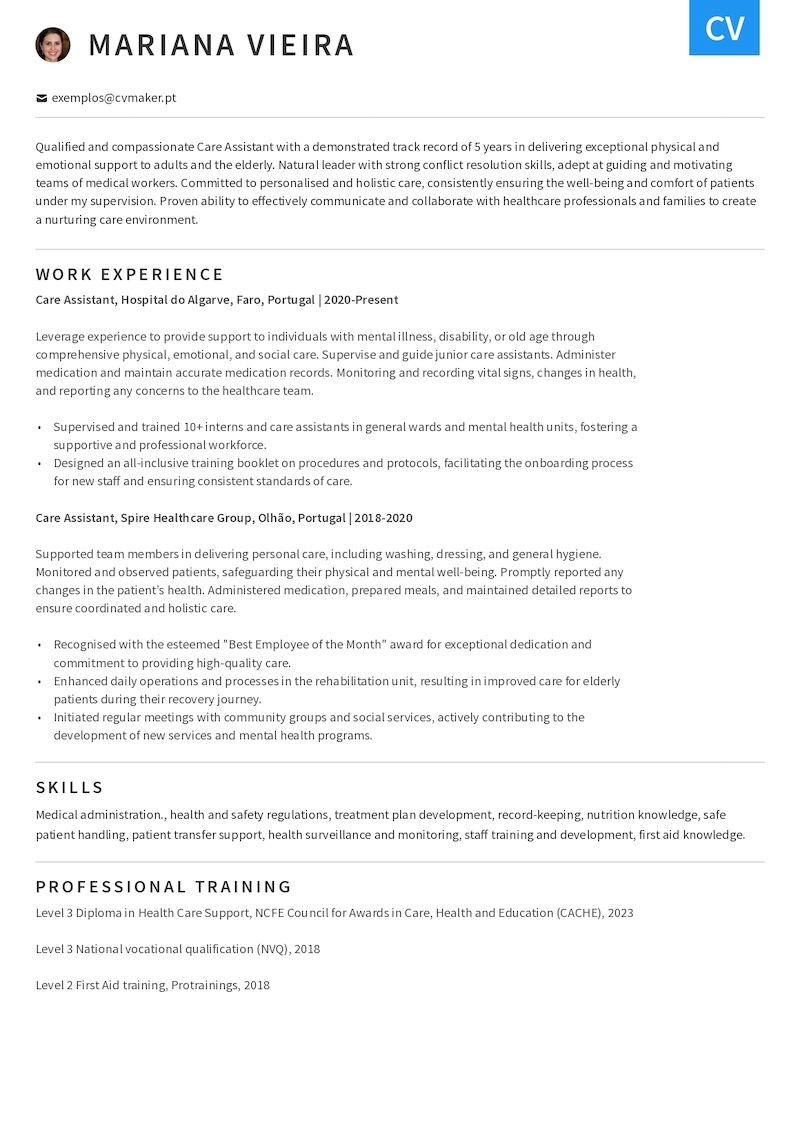 cv exemplo care assistant cv exemplo care assistant