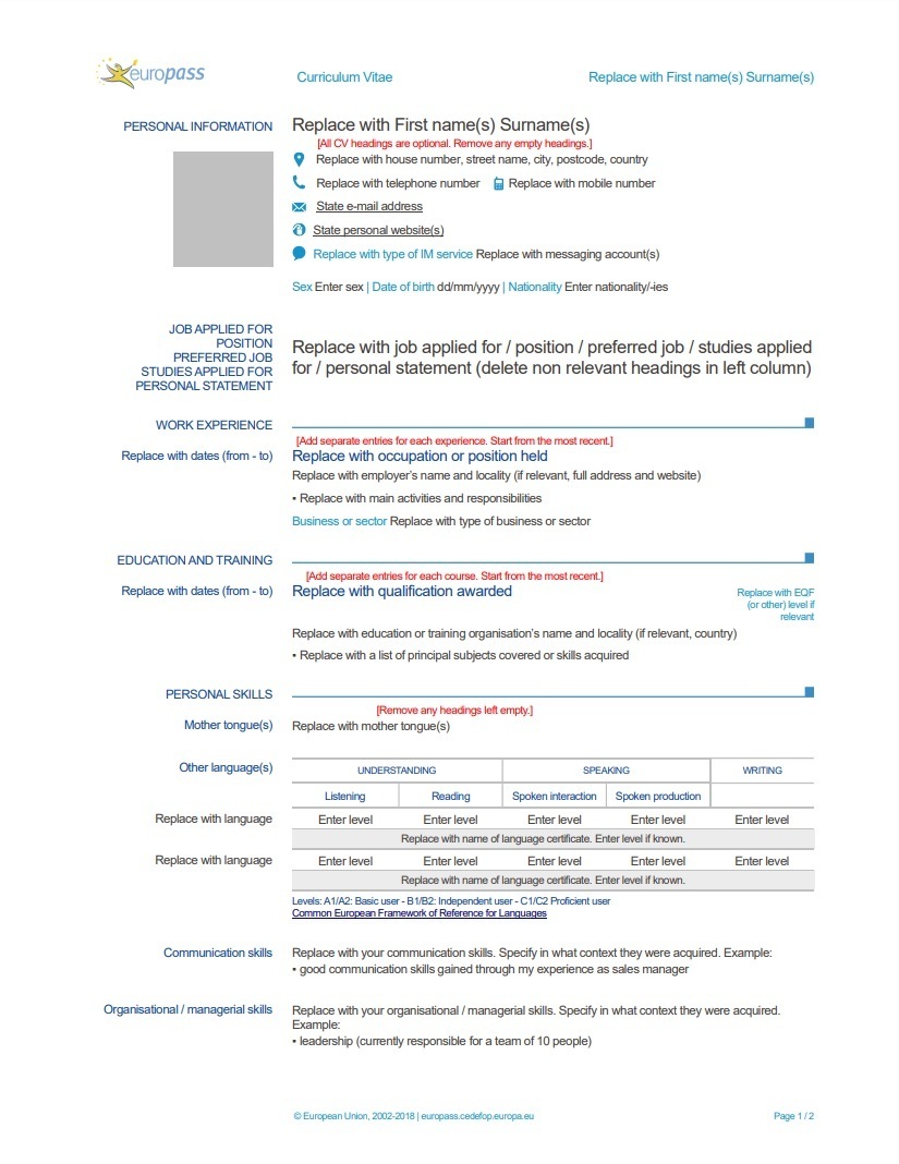 Cv Europass Plantilla Word