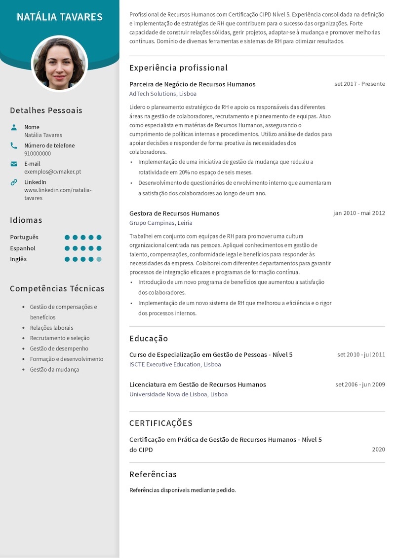 Exemplo de CV – Recuros Humanos