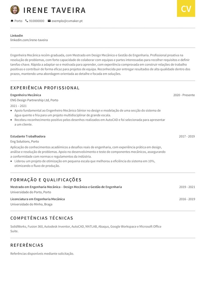 Exemplo de CV – Engenheira Mecânica