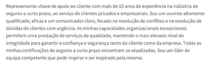 Resumo pessoal para Apoio ao Cliente cv